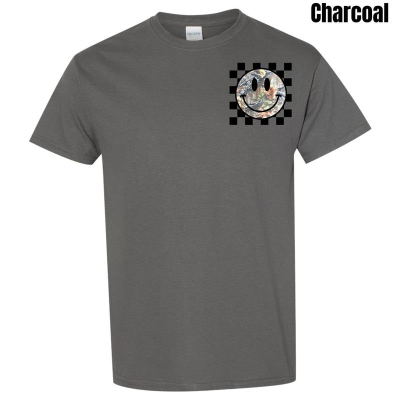 Pocket Size - Camo Checker Happy Face Gildan Short Sleeve T-Shirt 'NLB' Hoodie, Sweatshirt | HypeDripTees.com