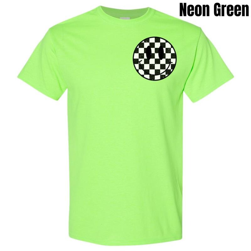 Pocket Size - Checkerboard Happy Face Gildan Short Sleeve T-Shirt 'NLB' Hoodie, Sweatshirt | HypeDripTees.com