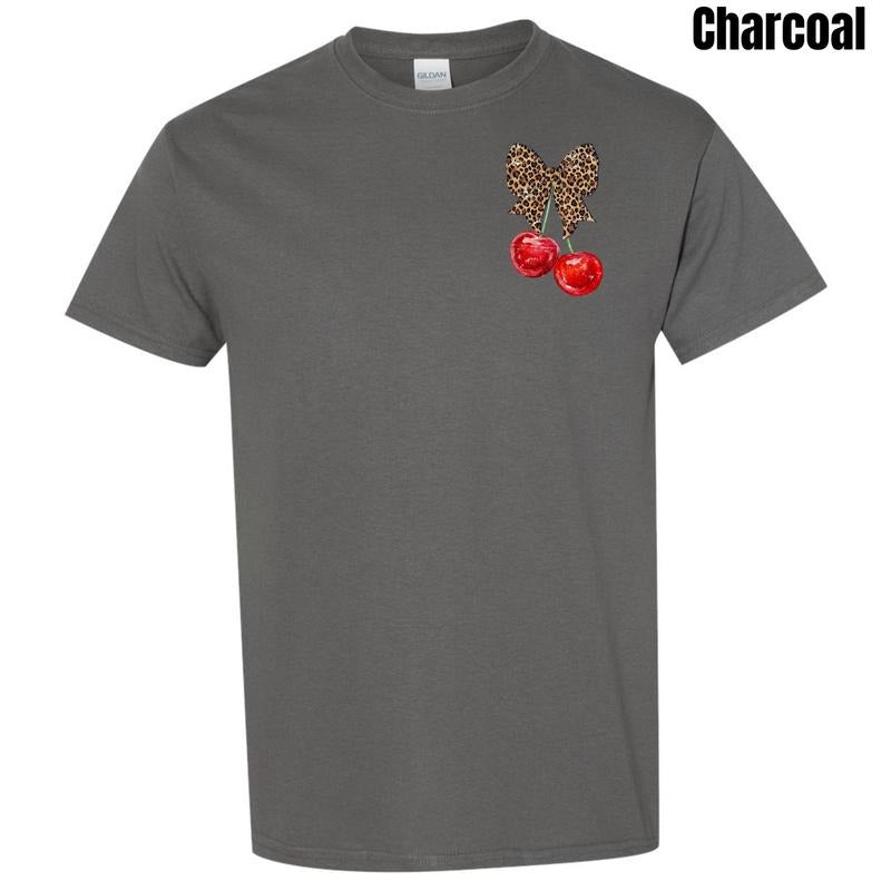 Pocket Size - Cheetah Bow Cherries Gildan Short Sleeve T-Shirt 'NLB' Hoodie, Sweatshirt | HypeDripTees.com