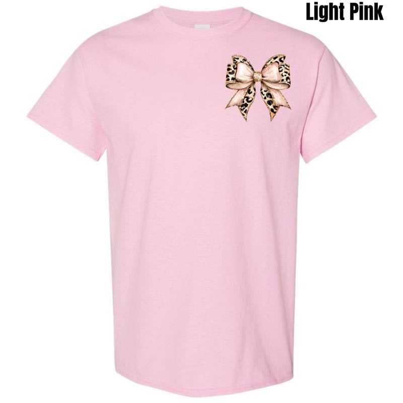 Pocket Size - Cheetah Faux Glitter Bow Gildan Short Sleeve T-Shirt 'NLB' Hoodie, Sweatshirt | HypeDripTees.com