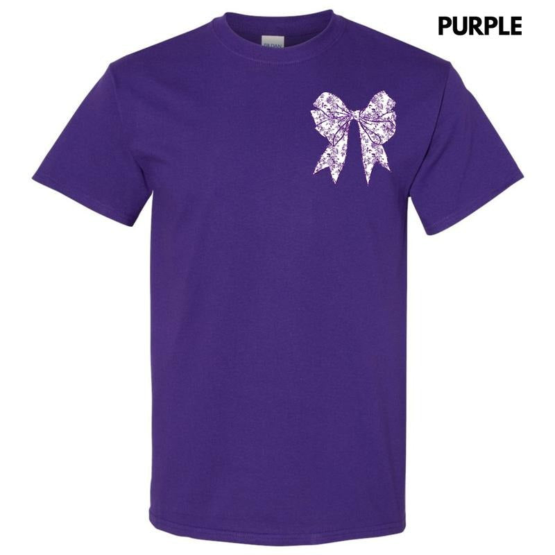 Pocket Size -Purple Floral Bow Gildan Short Sleeve T-Shirt 'NLB' Hoodie, Sweatshirt | HypeDripTees.com