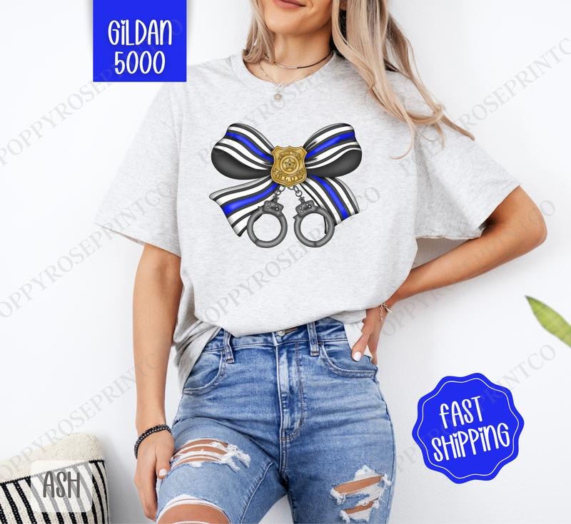 Police Coquette Bow Gildan, Trendy Bow Women's Tee, Cute Women's Tshirt Plus Sizes Hoodie, Sweatshirt | HypeDripTees.com