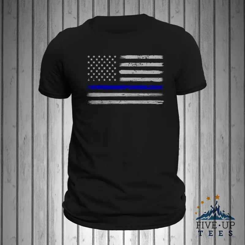 Police Thin Blue Line Flag Brushed Design Men's T-shirt Hoodie, Sweatshirt | HypeDripTees.com