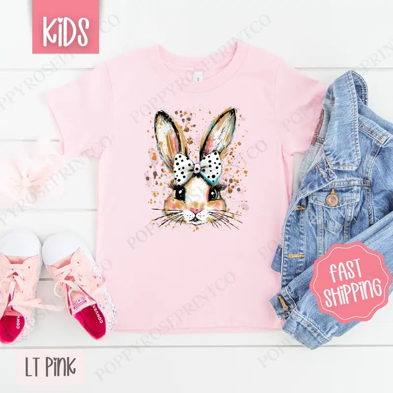 Polka Dot Bow Bunny Kids Shirt - Easter Children's Tshirt - Cute Youth Tee Gildan Hoodie, Sweatshirt | HypeDripTees.com