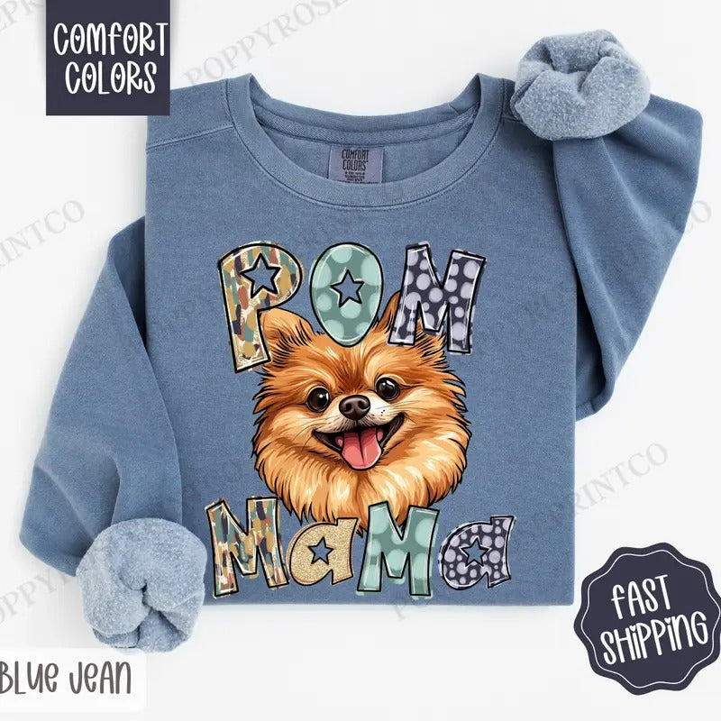 Pomeranian Mama Comfort Colors Sweatshirt, Pom Mama Women's Crewneck, Cute Dog Mom Women's Sweater T-Shirts, Hoodie
