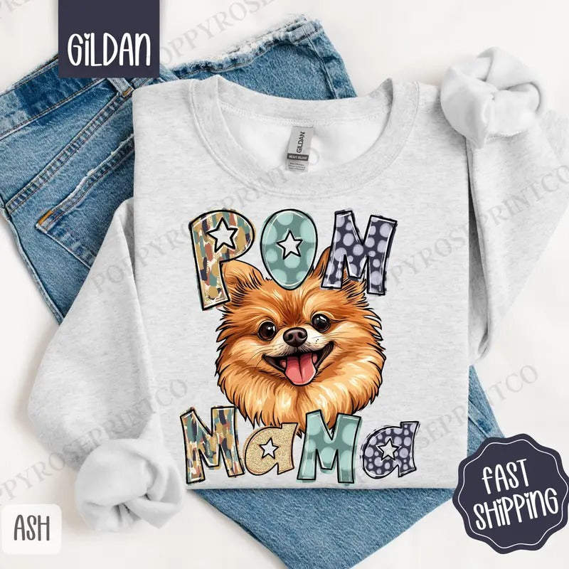 Pomeranian Mama Sweatshirt, Pom Mama Women's Crewneck, Cute Dog Mom Women's Sweatshirt T-Shirts, Hoodie | HypeDripTees.com