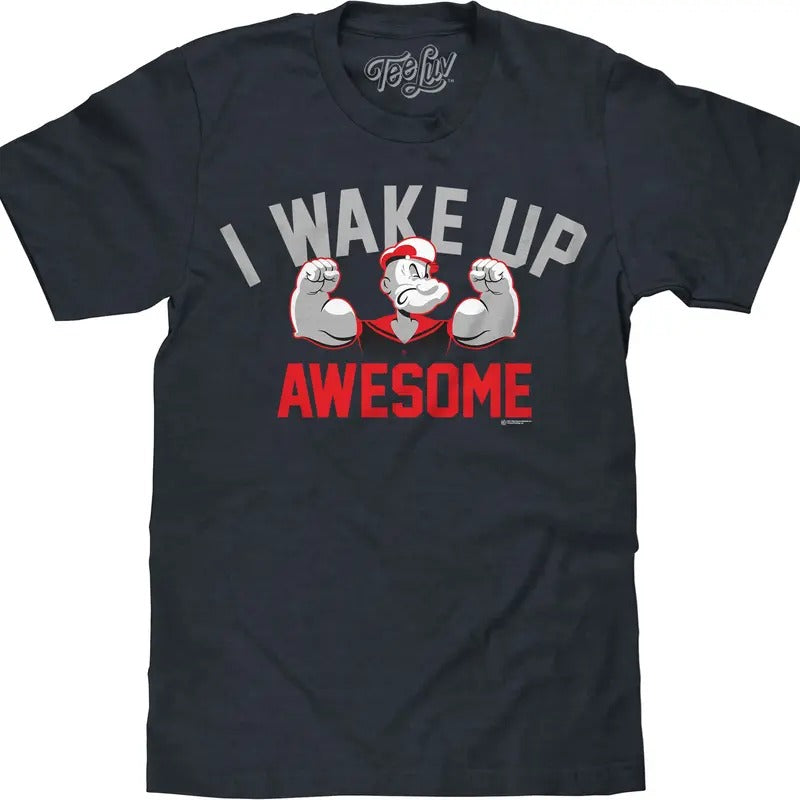 Popeye I Wake Up Awesome T-Shirt - Navy Heather Hoodie, Sweatshirt | HypeDripTees.com