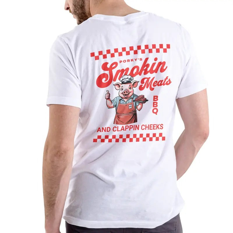 Porky's BBQ Smokin Meats and Clappin Cheeks T Shirt Breathable Casual Hoodie, Sweatshirt | HypeDripTees.com