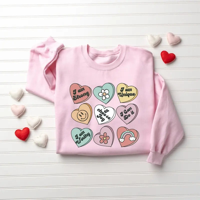 Positive Affirmations Retro Heart Fabric Cotton T-Shirts, Hoodie, Sweatshirt