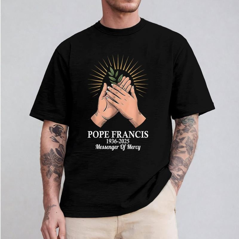 Pray For Pope Francis Christian Tshirt Crew Neck Short Sleeve T-Shirt Tops Trendy for Unisex Hoodie, Sweatshirt
