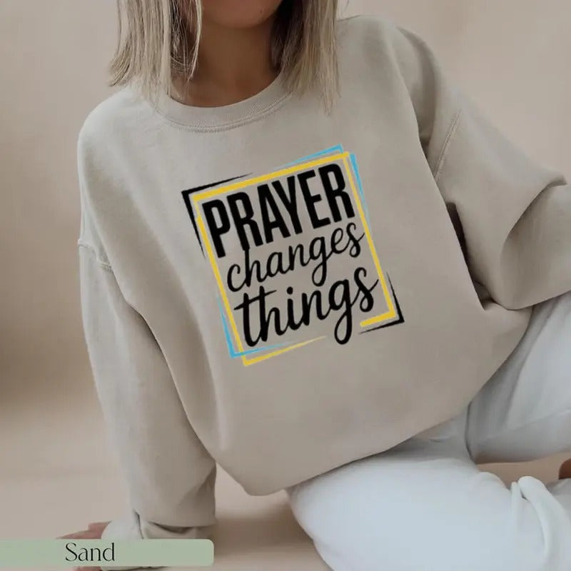 Prayer Changes Things Sweatshirt Casual Street Style Fleece Fabric Crewneck Pullover Sweatshirt Tops Trendy for Unisex,...