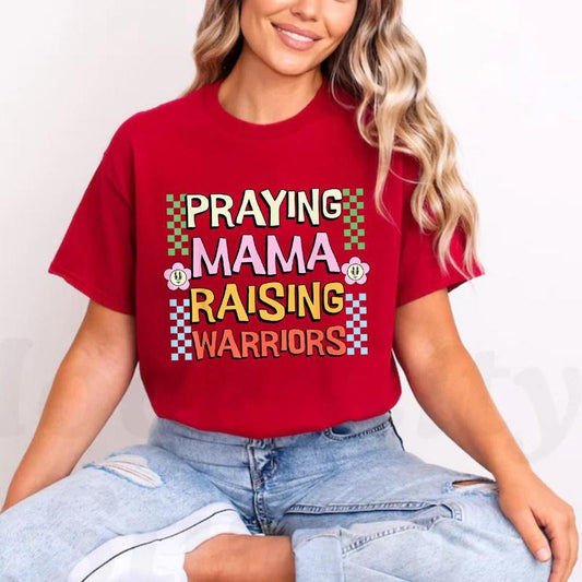 Praying Mama Raising Warriors Mother's Day Tee Pure Cotton Casual Street Style Crew Neck Short Sleeve T-Shirt Tops Trendy For Women For Men, Perfect Gift