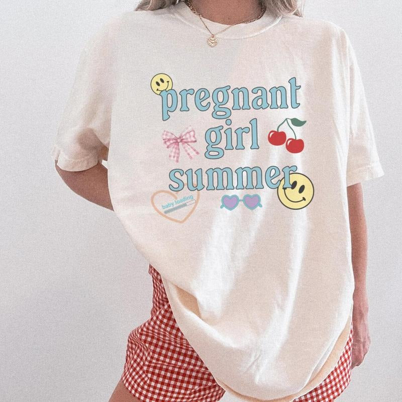 Pregnant Girl Summer Shirt Trendy Aesthetic Cute Maternity Shirt Pregnancy Announcement Shirt Gift For Mom To Be Hoodie,...