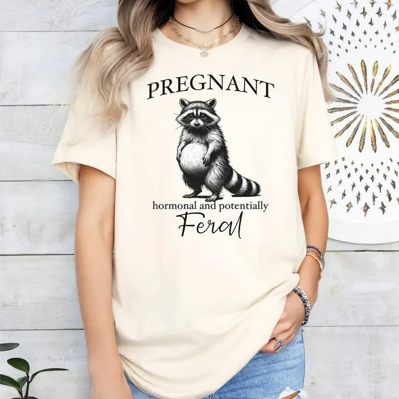 Pregnant Raccoon Shirt Feral Shirt Funny Pregnancy Shirt Im Pregnant Shirt Soon To Be Mom Pregnant Wife Gift Bun In The...
