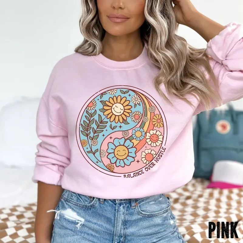 Premium  Balance Over Hustle, Feminist Sweater Aesthetic Sweater Ying Yang Sweater, Feminist Sweatshirts, Yin and Yang...