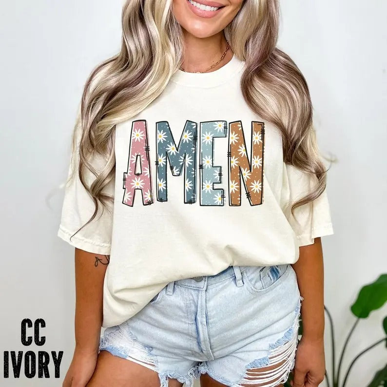 Premium  Boho AMEN Shirt, Inspirational Shirt, Christian Trendy Shirt, Bible Verse Shirt, Religious Shirt, Cute Floral...