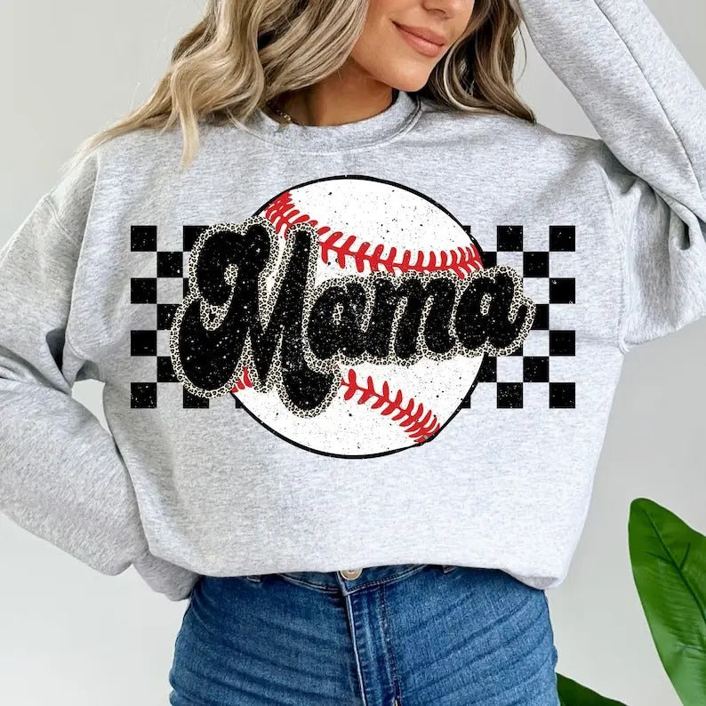 Premium  Checkered Leopard Baseball Mama ,Baseball Mama Shirt,  sweatshirt Hoodie | HypeDripTees.com