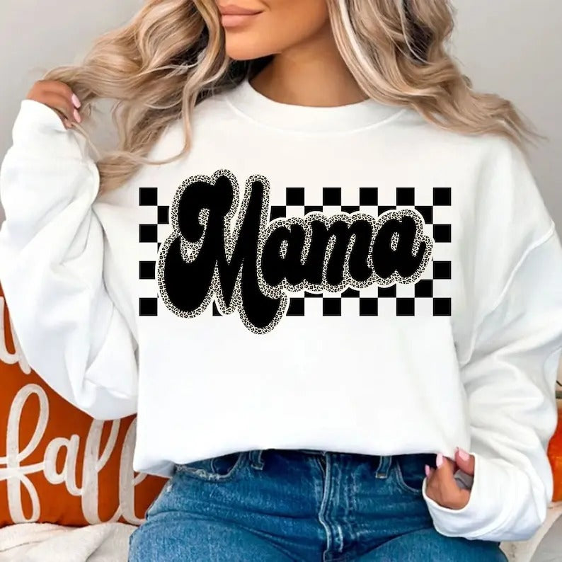 Premium  Checkered Mama Leopard Print , Trendy Mama , Retro Mama Sweatshirt T-Shirts, Hoodie | HypeDripTees.com