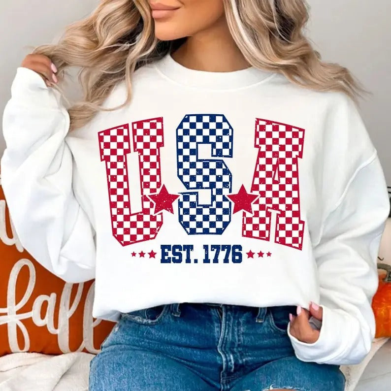 Premium  Checkered USA, 4th of July , Fourth Of July Sweatshirt T-Shirts, Hoodie | HypeDripTees.com