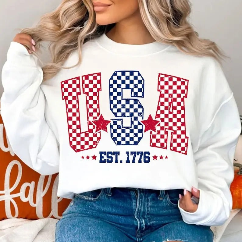 Premium  Checkered USA, 4th of July , Fourth Of July, USA , 1776 , America , Independence Day sweatshirt T-Shirts, Hoodie