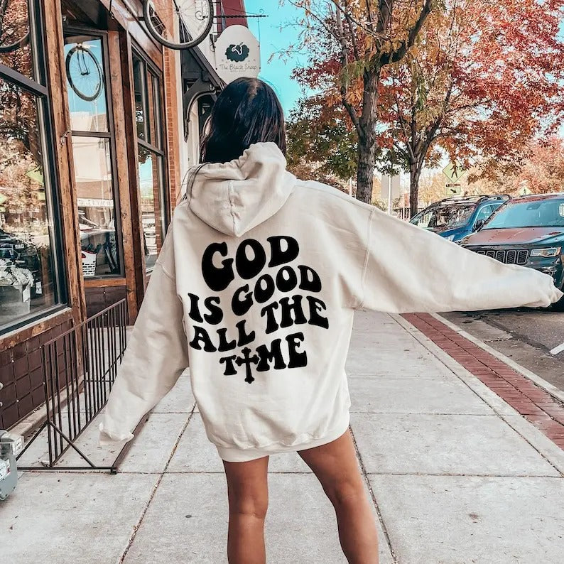 Premium  God Is Good All The Time Hoodie, Aesthetic Christian Sweatshirt, Women's Religious Shirt, Bible Verse Shirt,...