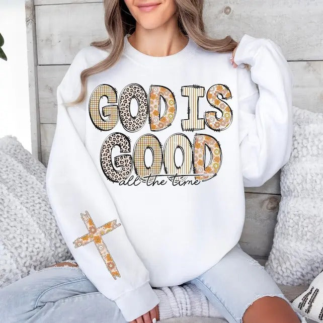 Premium  God Is Good All The Time , Religious, Sleeve Sweatshirt, Bible Verse, Psalm, Jesus Sweatshirt T-Shirts, Hoodie