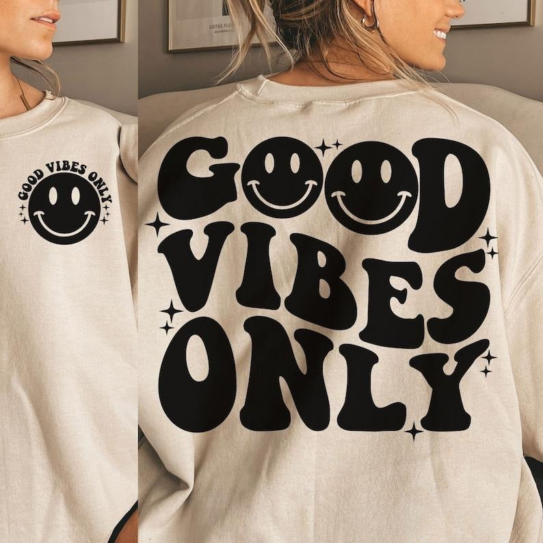 Premium  Good Vibes Only , Retro Wavy ,Happy Face, Hippie , Trendy Shirt Hoodie, Sweatshirt | HypeDripTees.com