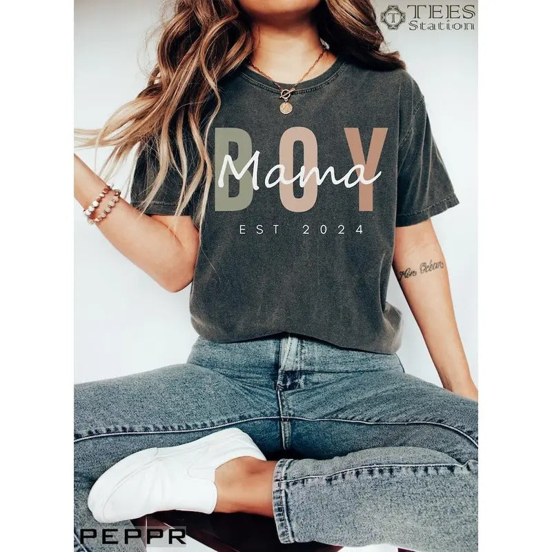 Premium  Personalized Boy Mama Shirt, Boy Mom, Mom Shirt For Mother's Day, Baby Shower Gift, New Mom Gift, Boy Mom Tee,...