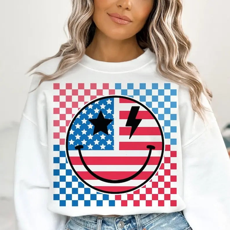 Premium  Retro America smiley face , 4th of july , american flag  sweatshirt T-Shirts, Hoodie | HypeDripTees.com