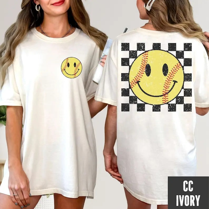 Premium  Softball Smiley Face T-shirt, Softball Shirt,   Game Day Shirt, Softball Player T-Shirt, Mother's Day Gift,...