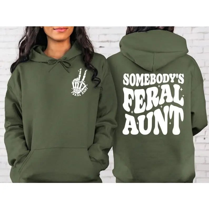 Premium  Somebody s Feral Aunt Sweatshirt, Feral Aunt Back and Front Hoodie, Funny Aunt Shirt, Retro Shirt, Aunt...