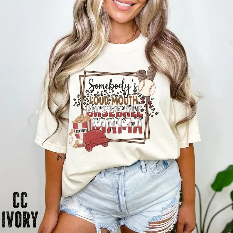 Premium  Somebody's Loud Mouth Baseball MAMA T-Shirt,  Funny Baseball Mom T-Shirt, Baseball Mom T-shirt's, Retro...