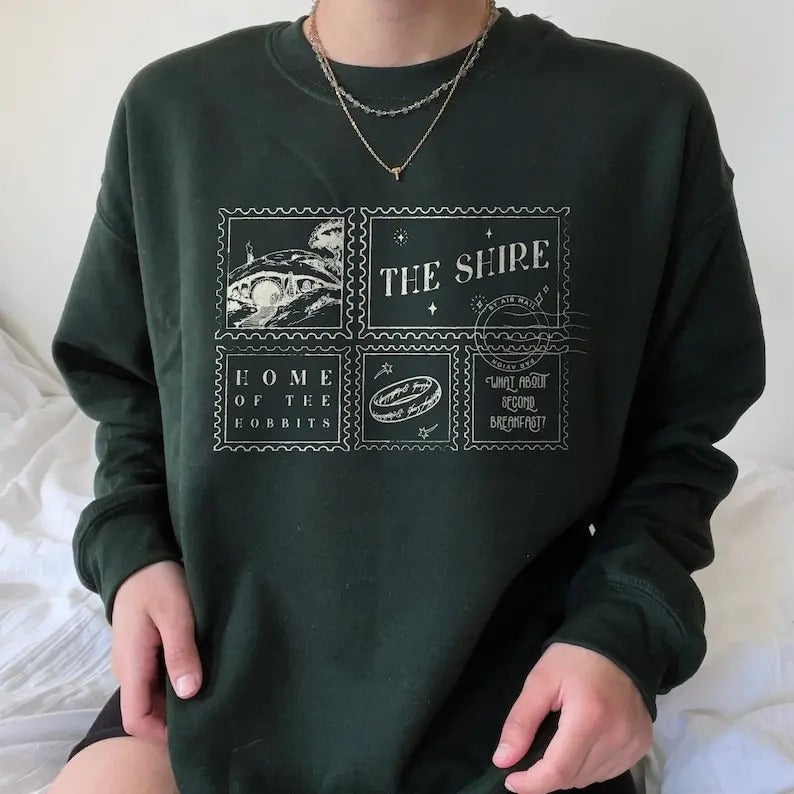 Premium  The Shire Sweatshirt | Distressed Fantasy Merch Tolkien Aragorn Frodo Baggins Elven Elrond The Fellowship...