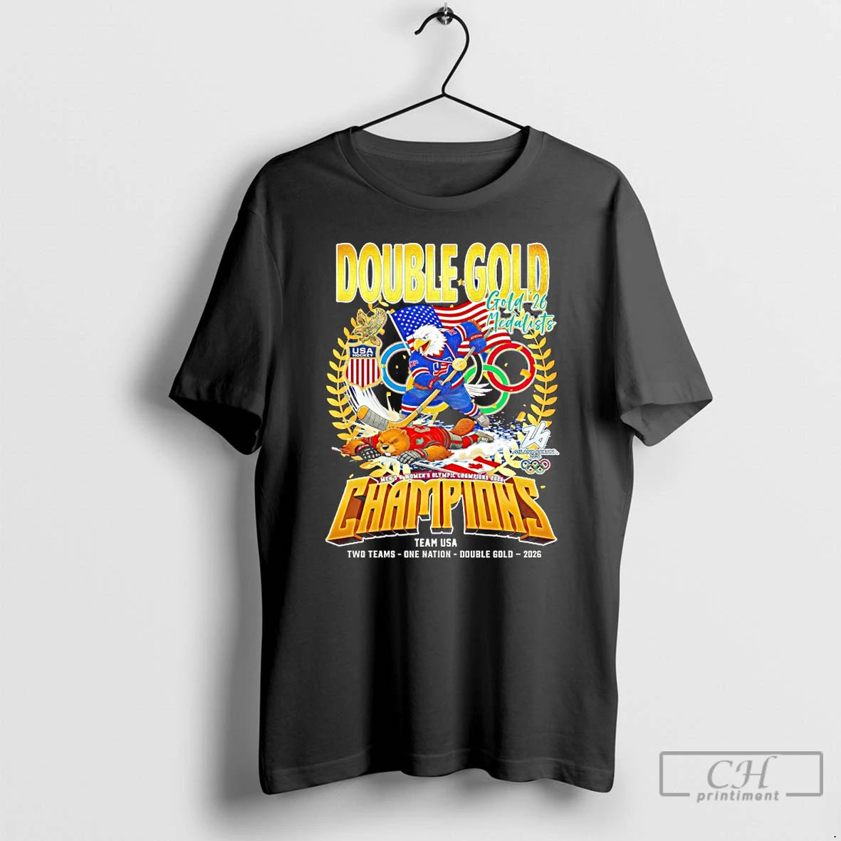 Premium Double Gold 2026 Medalists Champions Team Usa Mascot 2026 T-Shirts, Hoodie, Sweatshirt | HypeDripTees.com