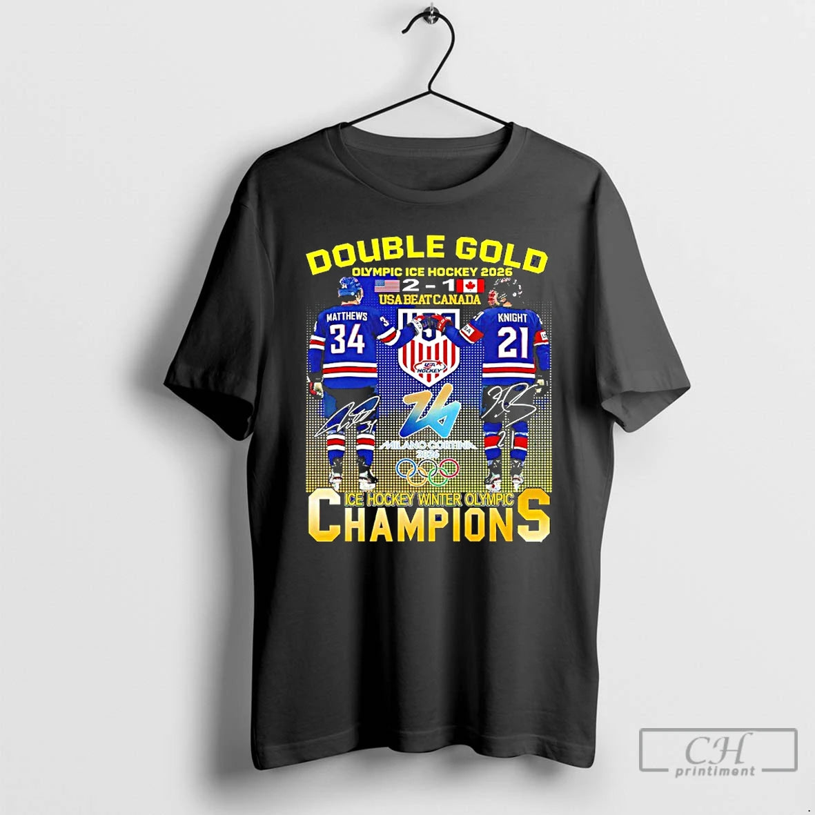 Premium Double Gold Olympic Ice Hockey 2026 Usa Beat Canada Matthews And Knight Signature T-Shirts, Hoodie, Sweatshirt
