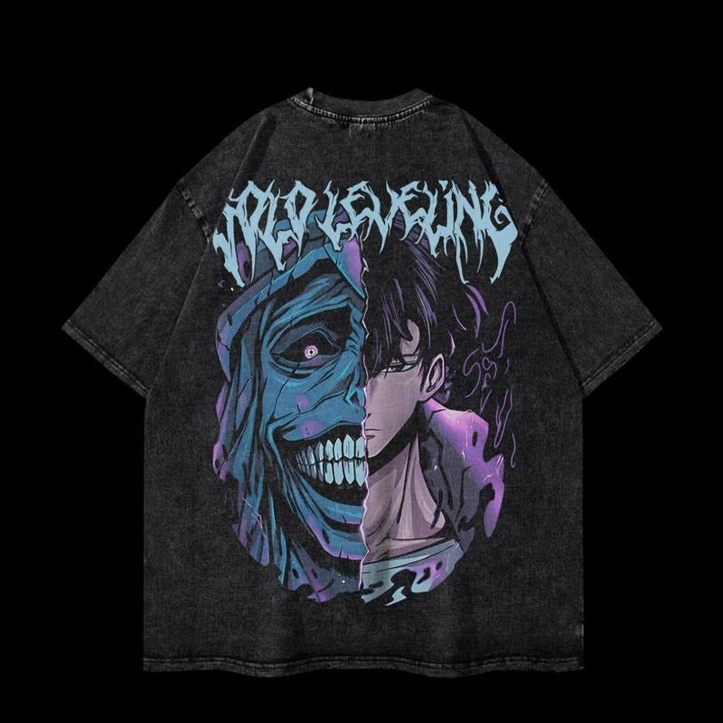Premium Heavy Oversized Acid-Washed Unisex Anime T-Shirt | Streetwear & Gym Style | Solo LVL Design, Classic Fashion,...