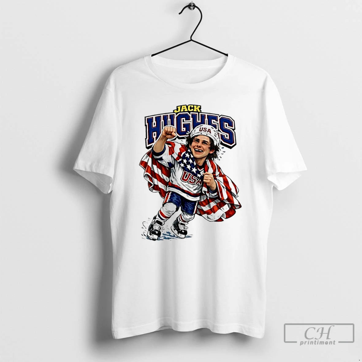 Premium Jack Hughes Usa Hockey Olympic Gold Goal Caricature T-Shirts, Hoodie, Sweatshirt | HypeDripTees.com