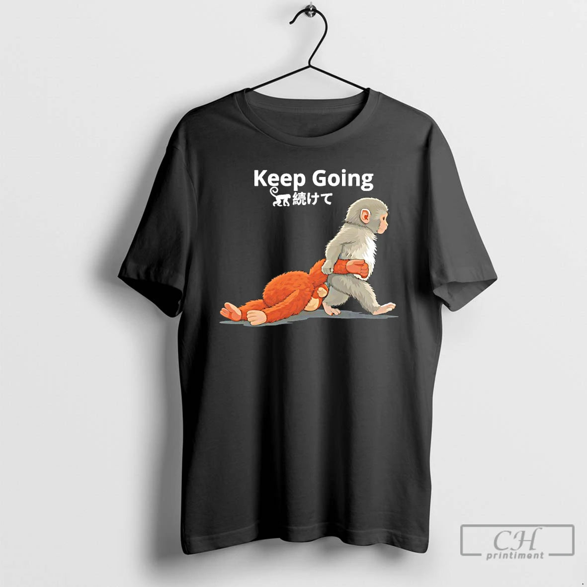 Premium Keep Going Monkey Punch Baby Monkey Holding Plush Toy Japanese Graphic T Shirts Sweater Hoodie, Sweatshirt