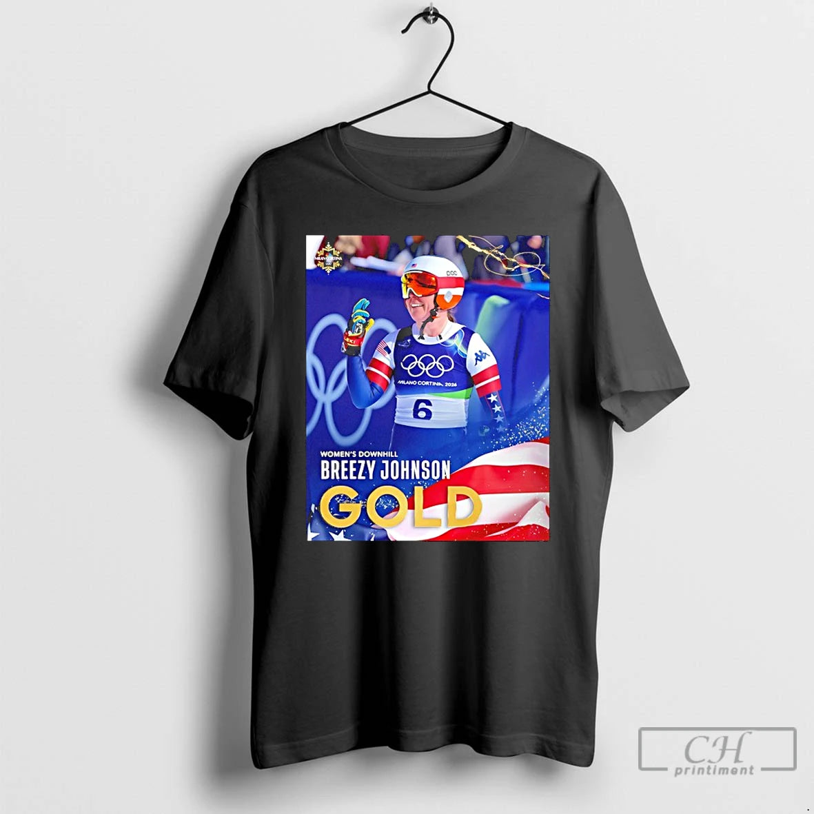 Premium Winter Olympics Womens Downhill Breezy Johnson Is Golden In Cortina 2026 Photo T Shirts Hoodie, Sweatshirt