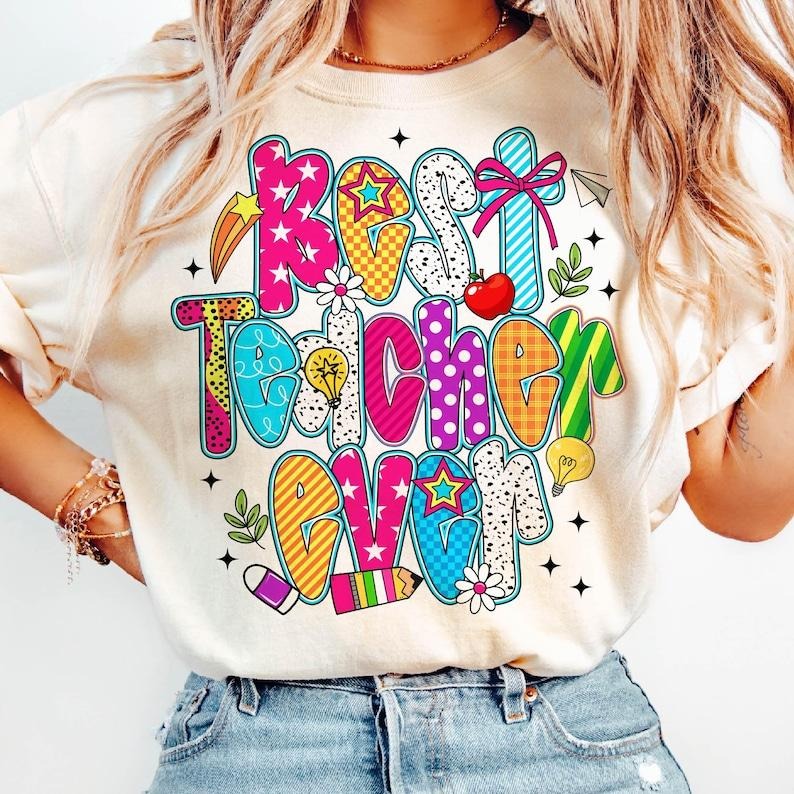 Preppy Best Teacher Ever shirt, Teach Love Inspire shirt, Teacher Shirt, First Day School Hoodie, Sweatshirt