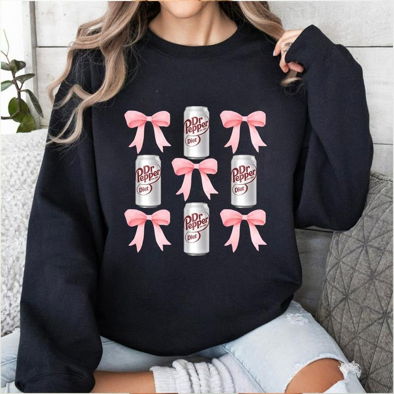 Preppy Coquette Bow Diet Dr. Pepper Sweatshirt, Diet Peper Sweatshirt T-Shirts, Hoodie | HypeDripTees.com