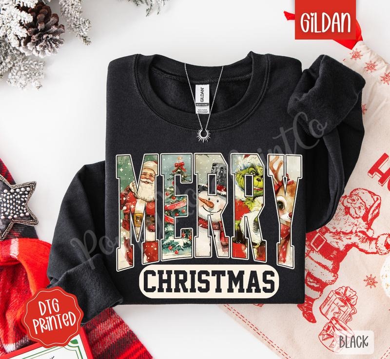 Preppy Merry Christmas Sweatshirt, Trendy Women's Holiday Crewneck style 02 T-Shirts, Hoodie | HypeDripTees.com