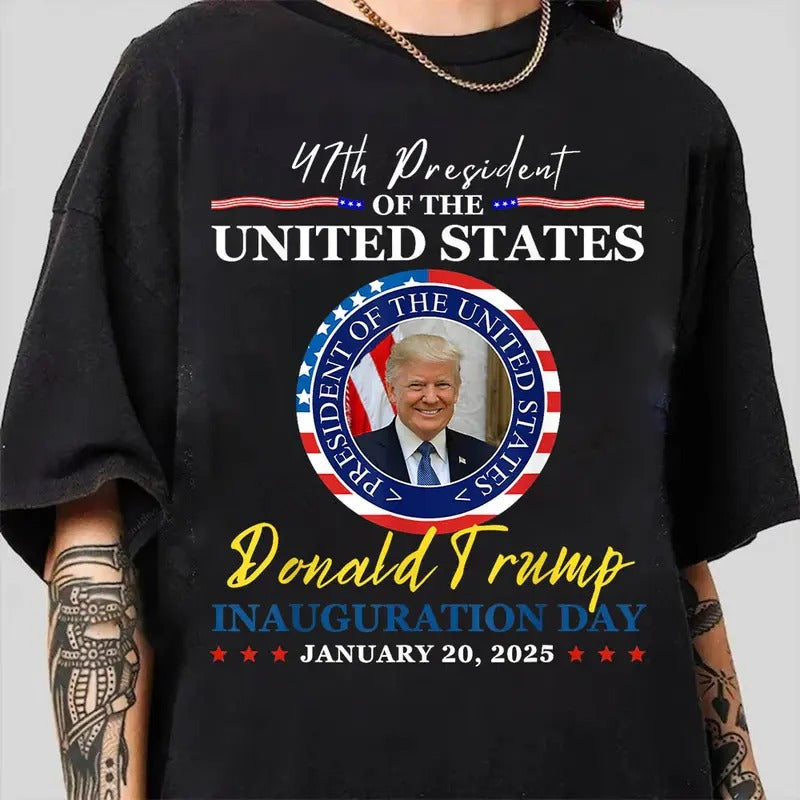 President Donald Trump Inauguration Day 2025 Memorabilia T-Shirt Hoodie, Sweatshirt | HypeDripTees.com