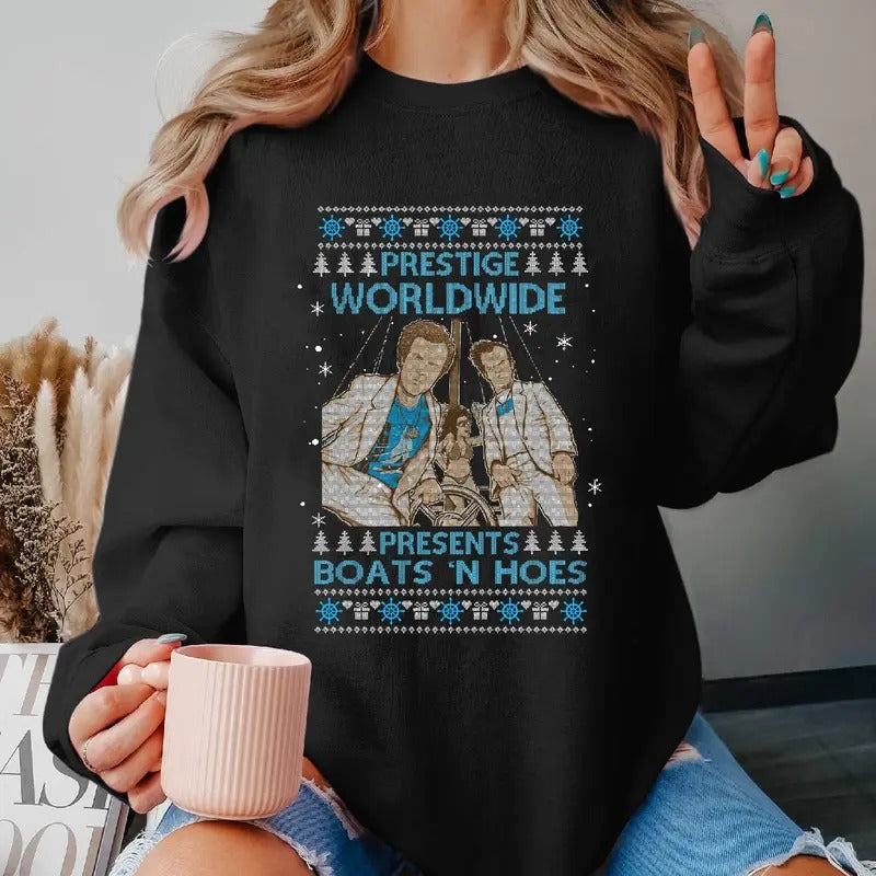 Prestige Worldwide Presents Boats'N Hoes Ugly Christmas Sweater T Shirt Step Brothers Movie Ugly Xmas Shirt Christmas...
