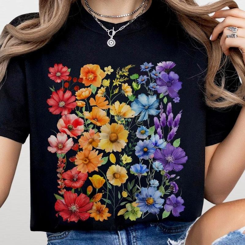 Pride Wildflowers Shirt, Gay Pride T-shirt, Rainbow Flowers Shirt, LGBTQ Pride T-shirt, Gift For LGBT, Women Shirts,...