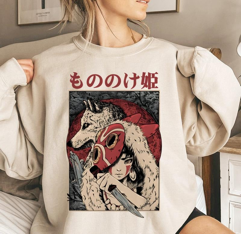 Princess Mononoke Washed Acid Sweatshirt Womenswear Hoodie T-Shirts | HypeDripTees.com