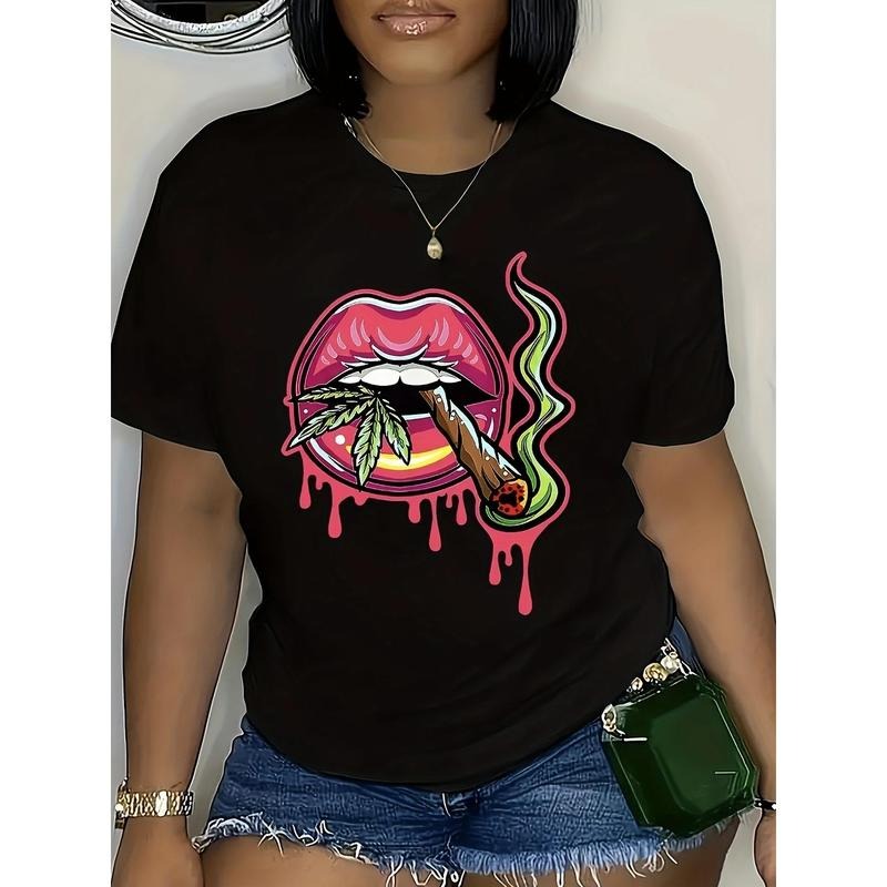 Print Crew Neck T-shirt, Casual Loose Short Sleeve Summer T-Shirts Tops, Women's Clothing Hoodie, Sweatshirt