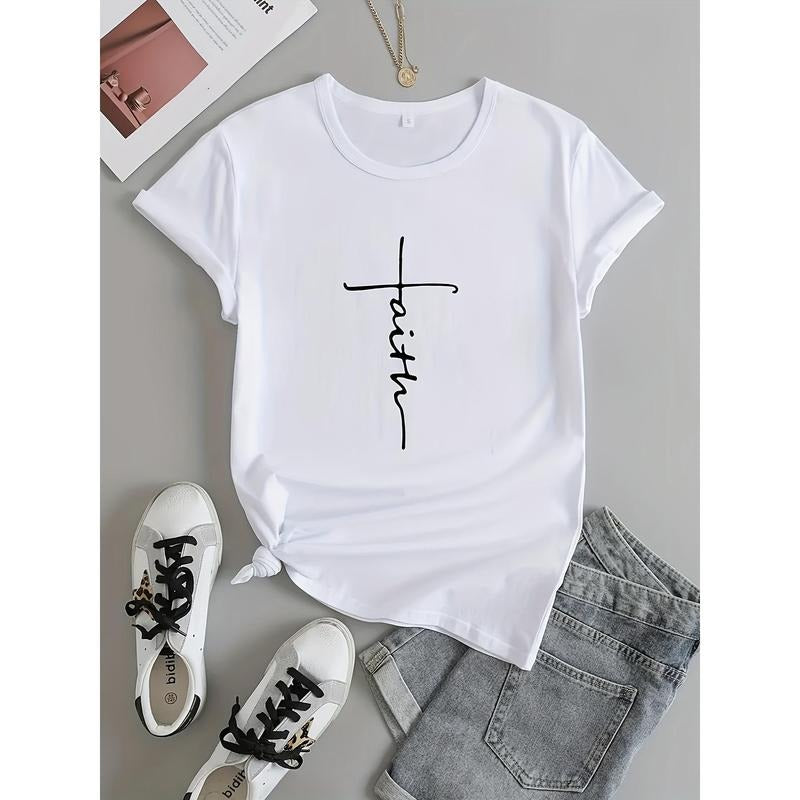 Print Crew Neck T-shirt, Casual Short Sleeve Top For Spring & Summer, Women's Clothing Hoodie, Sweatshirt | HypeDripTees.com