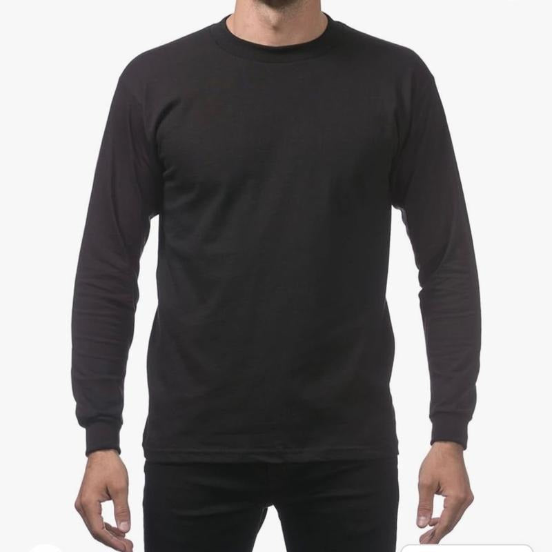 Pro Club Heavyweight Cotton Long Sleeve Crew Neck T-Shirt Casual Crewneck Classic Top Man Hoodie, Sweatshirt