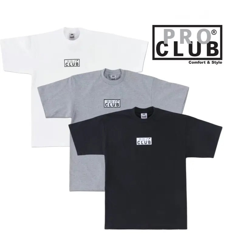 Pro Club T Shirt Heavyweight Short Sleeve Embroidered Box Logo Tee Crewneck Relaxed Fit - add to your cart